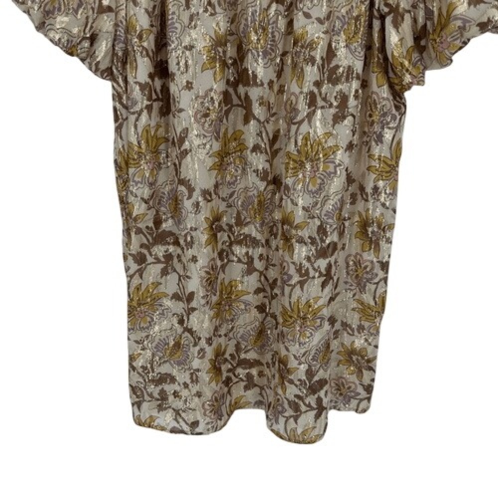 Sezane Rosita Dress in Miranda 40 US 8 Gold Floral Silk Metallic Off Shoulder - Picture 5 of 12
